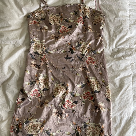 Beige floral satin square neck mini slip dress - Picture 6 of 9